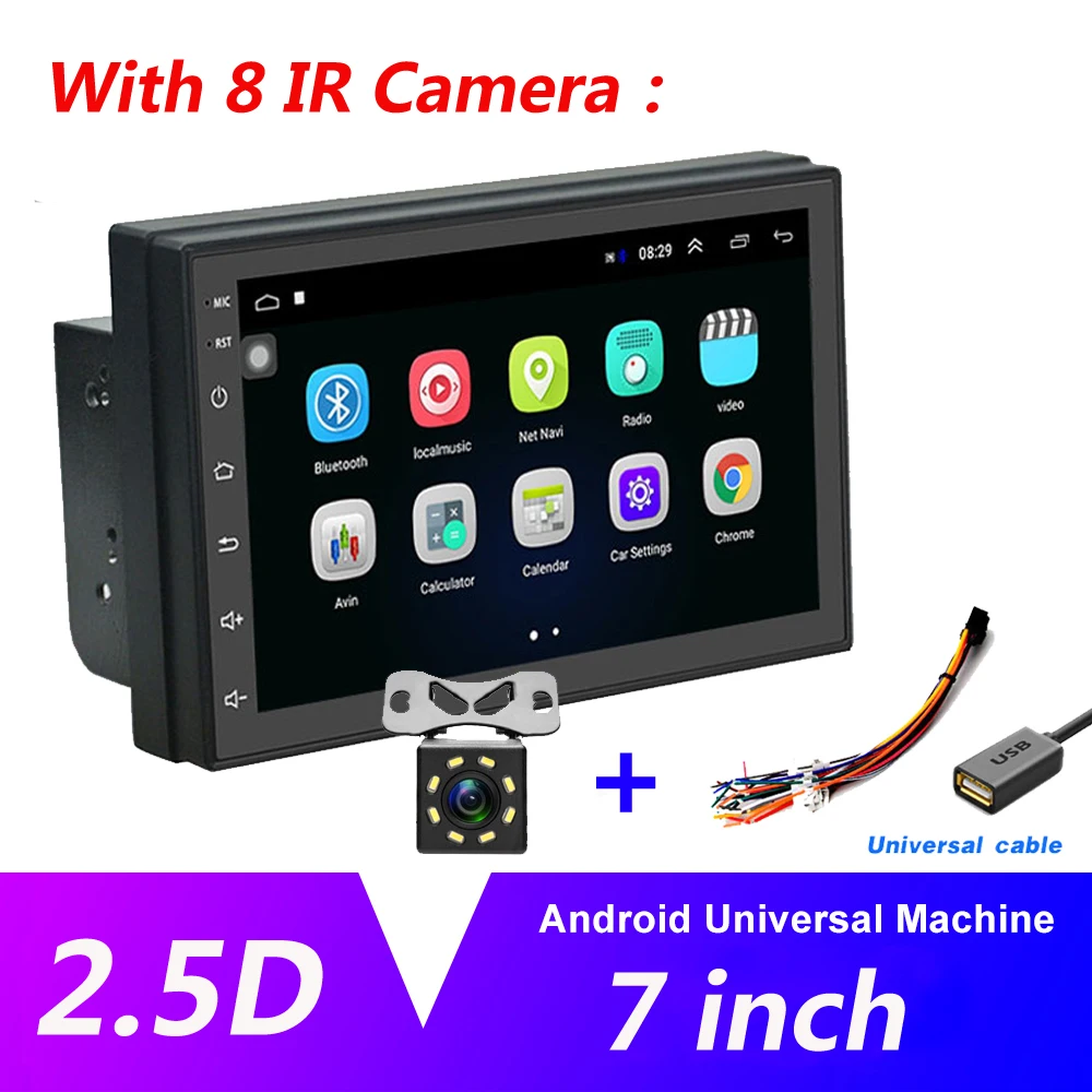 With 8 IR Camera AMPrime 2 din автомагнитола " Авторадио Android автомобильный мультимедийный gps Bluetooth FM/USB/AUX MP5 плеер 2din автомобильный стерео монитор резервного копирования - Цвет: With 8 IR Camera