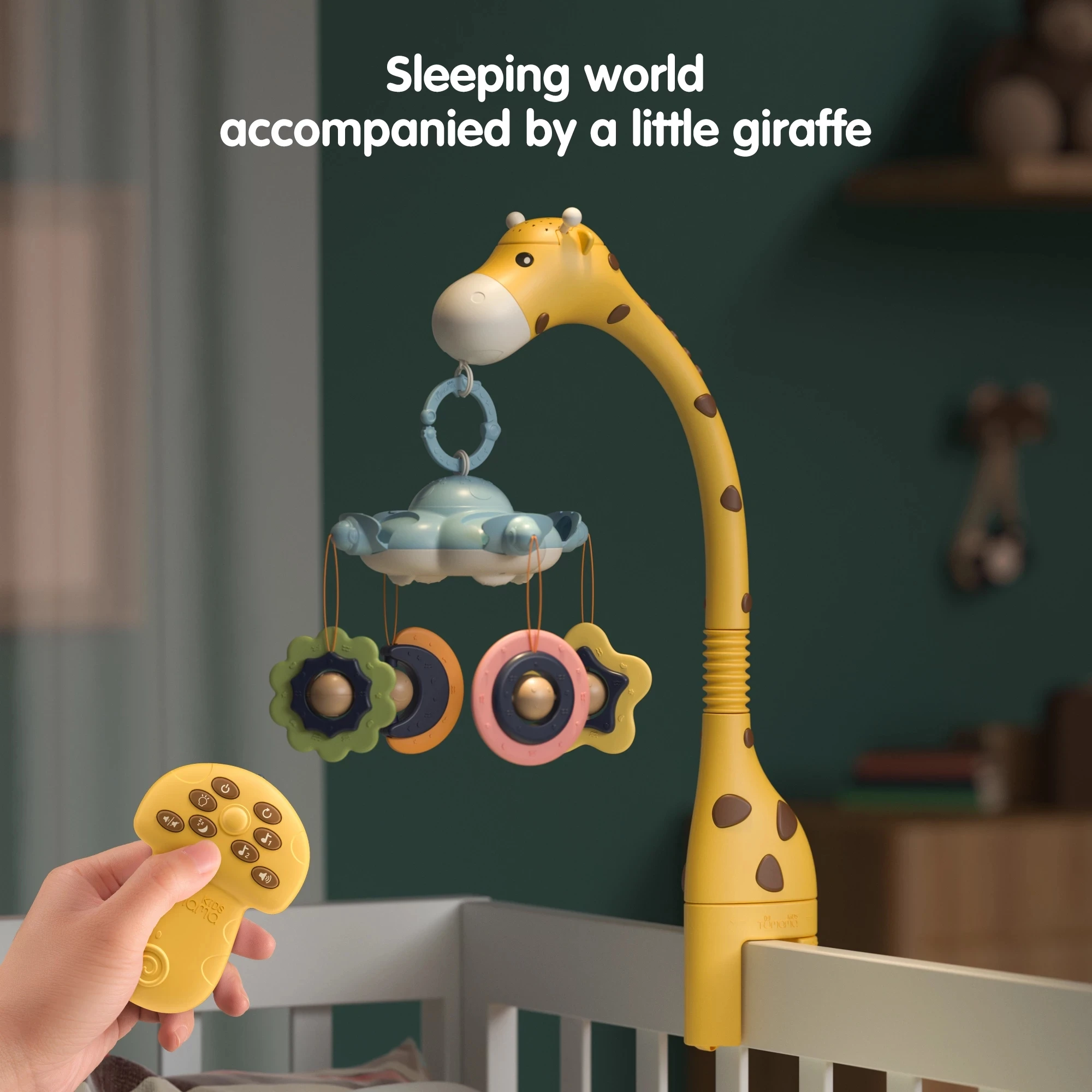 

NEW 360 Degrees Rotation Crib Mobiles Toys Multi-function Music Projection Giraffe Rattle For 0-12 Month Babies With Teether toy