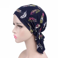 women muslim stretch turban hat headwrap hair loss head scarf wrap hijab cap cotton printed headscarf headband chemo cap