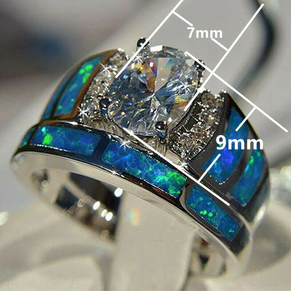 

Fashion 2pcs/set Elegant Blue Silver Color Clear Crystal Rings for Women Jewelry Wedding Party Anniversary Gift