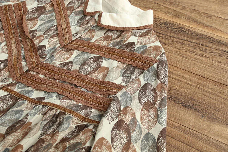 Осенняя женская блузка из хлопка и льна Mori Girl с длинным рукавом женское платье