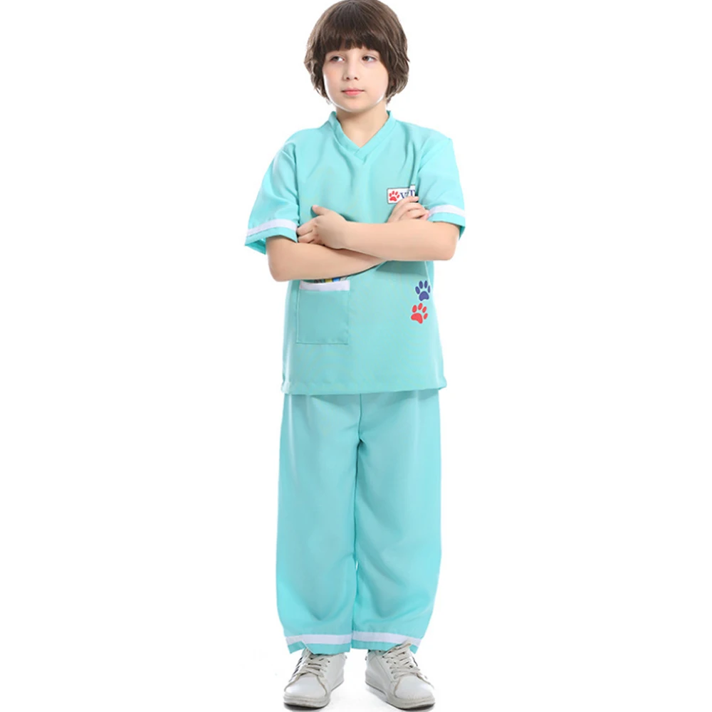 

Boys Pet Hospital Veterinary Cosplay Medical Staff Doctor Tops and Pants Masks Uniforms Set Halloween Costumes for Children