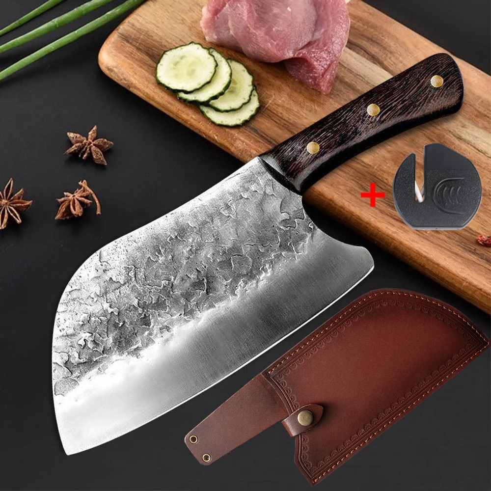 

Handmade Forged Stainless Steel Kitchen Knives Chinese Knife Meat Cleaver Vegetable Chopper Knife Kitchen Cutter Tool with Cover