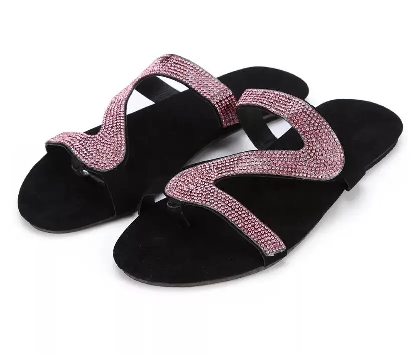 Шлепанцы стразы женские с открытым носком римские пляжные сандалии пикантные