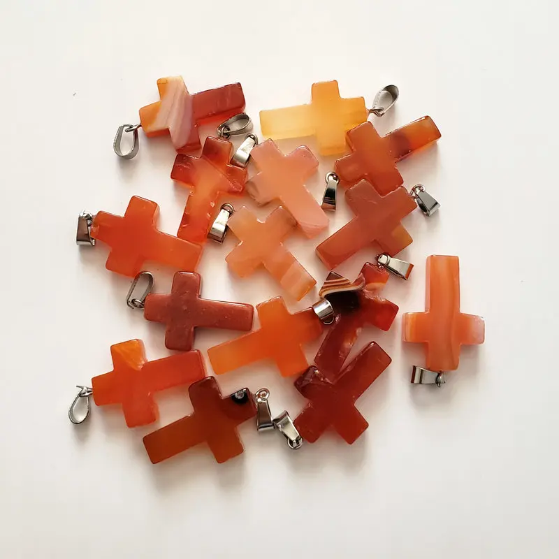 

2020 Wholesale 50pcs/lot fashion best selling Natural red onyx stone cross charms pendants fit Necklaces for DIY jewelry making