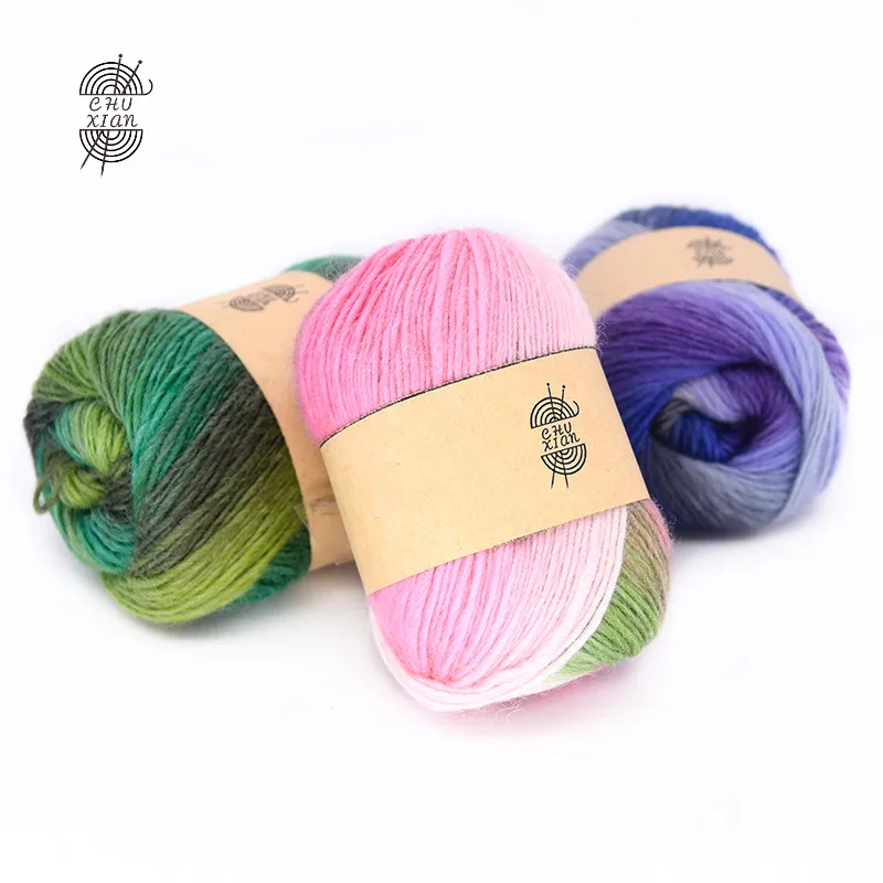 Длинная Радужная шерстяная окрашенная пряжа из чистой шерсти женские шали шляпа