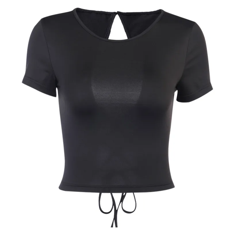 Футболка женская эластичная однотонная с открытой спиной пикантный базовый топ