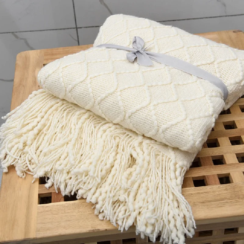 

Inya Chunky Knit Blanket Beige Soft Tassel Plaid Weight Blanket For Bed Home Decorative Sofa Throws Industrial Style Tapestry