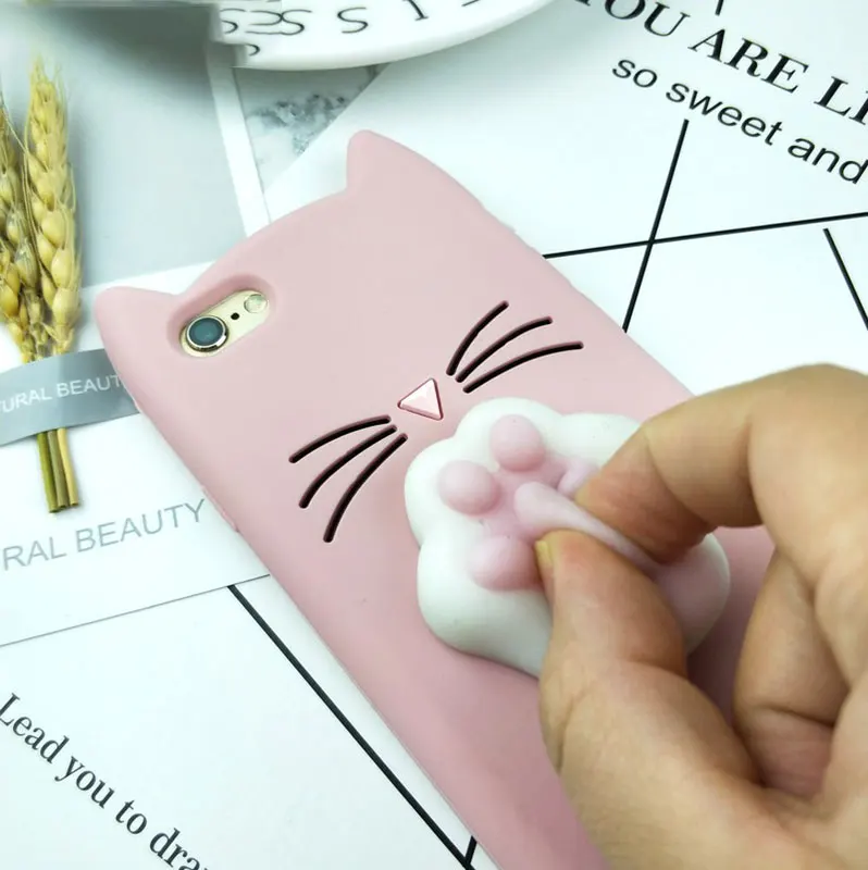 3D милый японский Блестящий бородатый чехол для iphone 6 6S 7 8 Plus X XR XS Max Squishy Cat