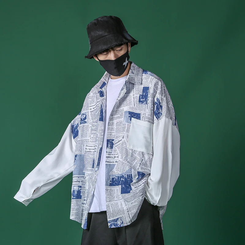 Мужская Повседневная рубашка с принтом свободная длинным рукавом большие