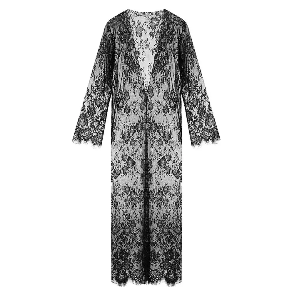 Женский халат подружки невесты кружевное белье сетчатый длинный с поясом