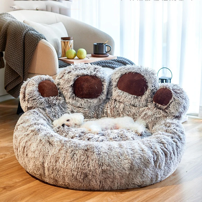 

55/65cm Warm Kennel Pet Bear Paw Shape House Small Dog Mattress Teddy Kennel 5-15KG Removable and Washable Pet Cat Supplies