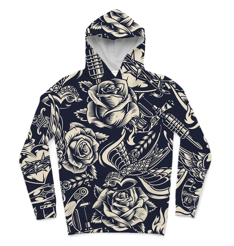 

REAL American US SIZE Custom Tattoo Roses Ink Art 3D Sublimation print Hoodies with plus size 3XL 4XL 5XL 6XL