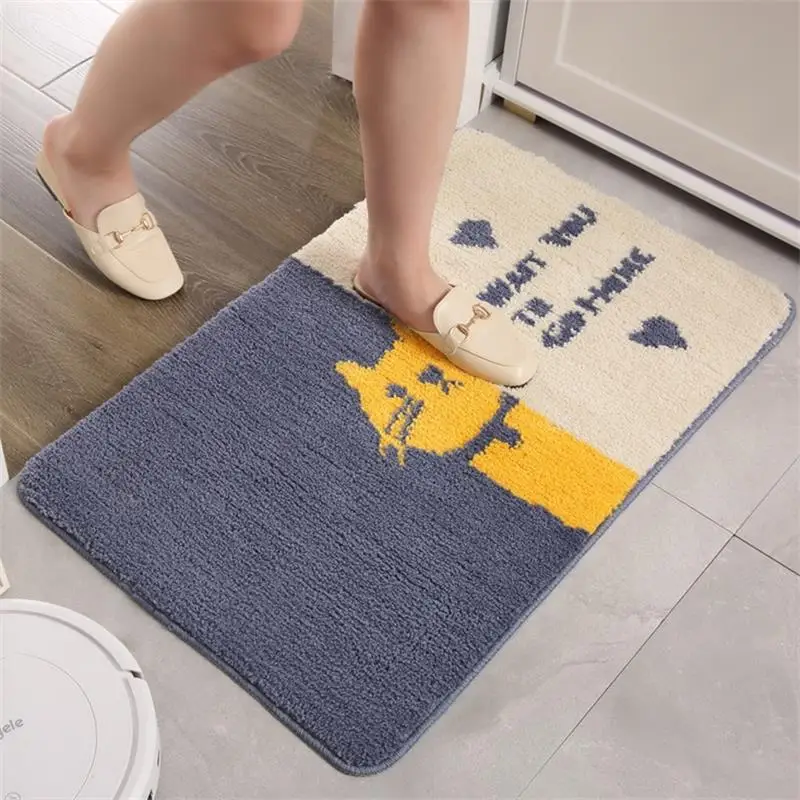 

Anti-slip Bath Mat Bathroom Kitchen Bedroom Floor Mat Cartoon Animal Printed Suede Rug Soft Absorption Bathtub Carpet Doormat