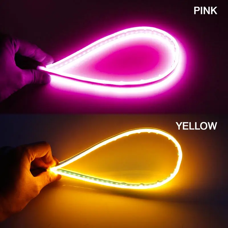 pink and yellow OKEEN 2 шт. тонкий гибкий DRL вождь-рыцарь полосы света для фар последовательного потока янтарные поворотные сигнальные огни - Цвет: pink and yellow