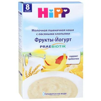 Каша молочная Hipp Пшеничная с овсяными хлопьями Фрукты-Йогурт с 8 мес 250 гр