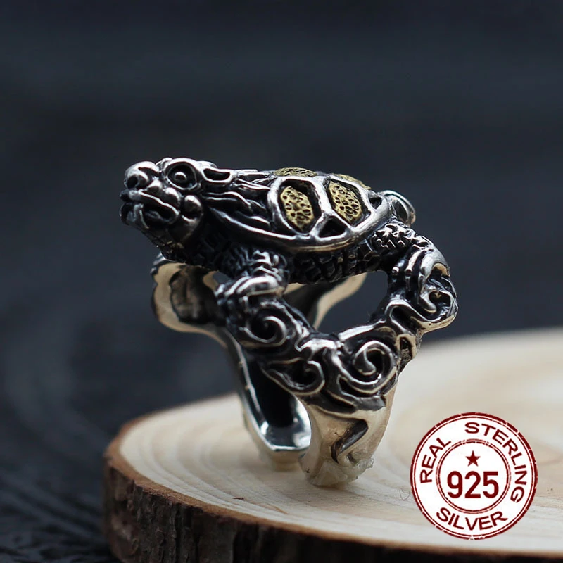 

Мужское кольцо из серебра S925 пробы, открытое, в классическом ретро стиле, ювелирные изделия в виде черепахи, подарок для отправки любви, нови...