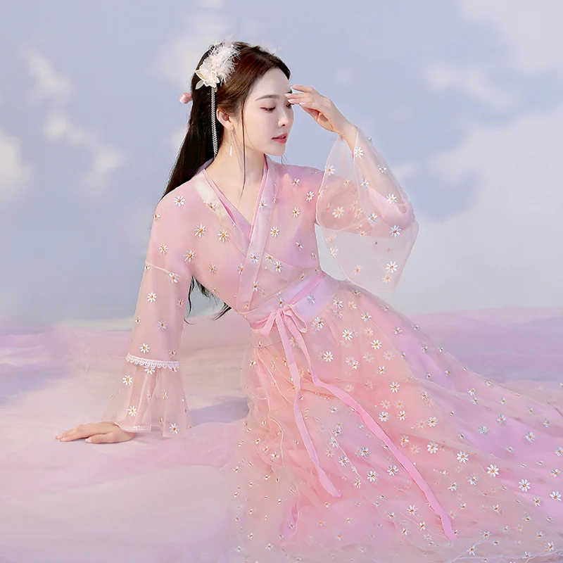 Косплей китайское традиционное платье hanfu Женский 2020 Новый розовый комплект Guzheng