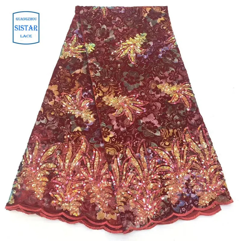 Африканская бархатная кружевная ткань с блестками французская