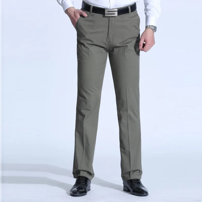

2020 Men Spring And Summer New Style Thin Polyester Cotton Casual Pants Loose Straight Business Pure Color Trousers