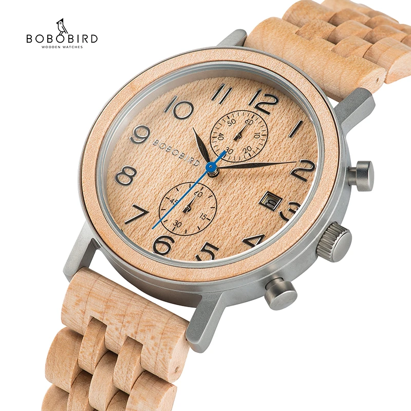 

BOBO BIRD Wood Watch Men Stopwatch Japanese Movement Wristwatch Male saat erkek With Date Gift In Wood Box Relogio Masculino