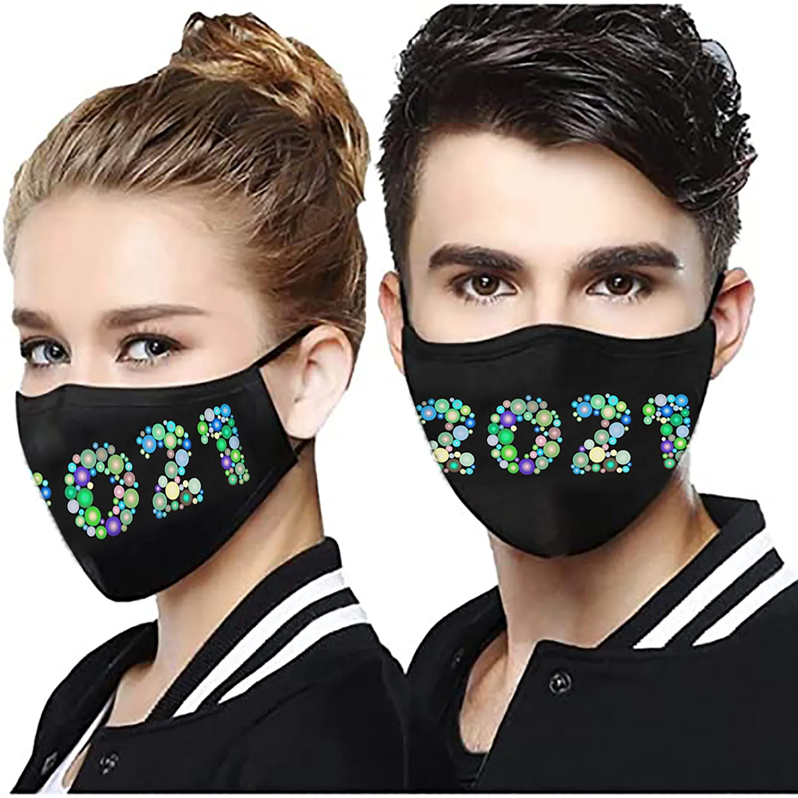 

2021 Happy New Years Adult Face Mask Washable Reusable Pollution Protect Mouth Cover Cotton Masks Adjustable Couple mascarilla