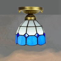 european style 6 inch 15cm tiffany colored glass corridor balcony small ceiling lamp mediterranean blue and white lamp