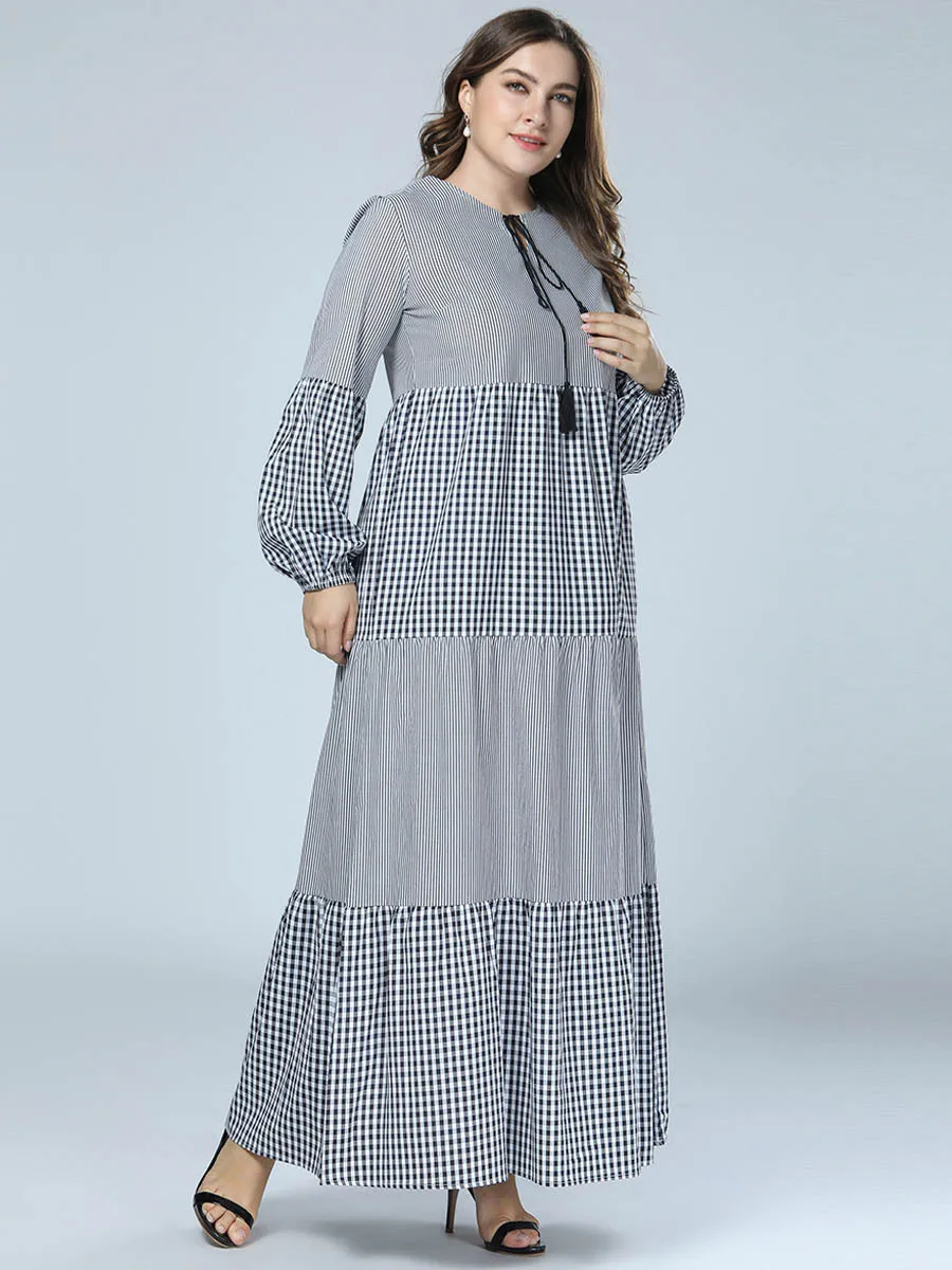Женское мусульманское Макси платье Abaya турецкое малайзийский кафтан в клетку