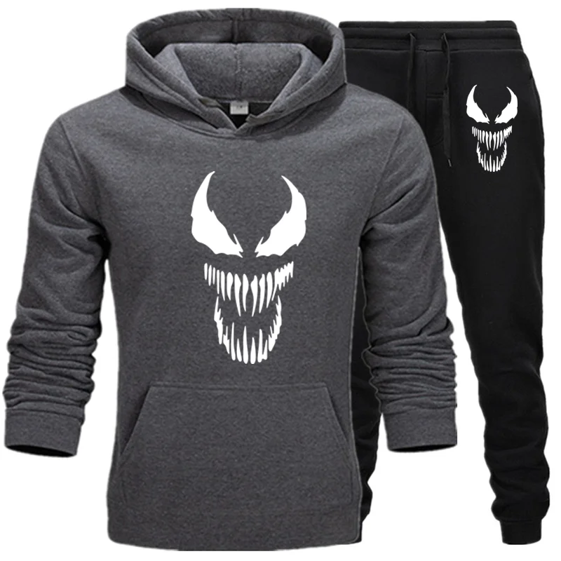 Venom спортивные костюмы для мужчин осень/зима толстовки+ брюки костюм Весенняя Толстовка Спортивная комплект Мужская толстовка с капюшоном для молодых студентов