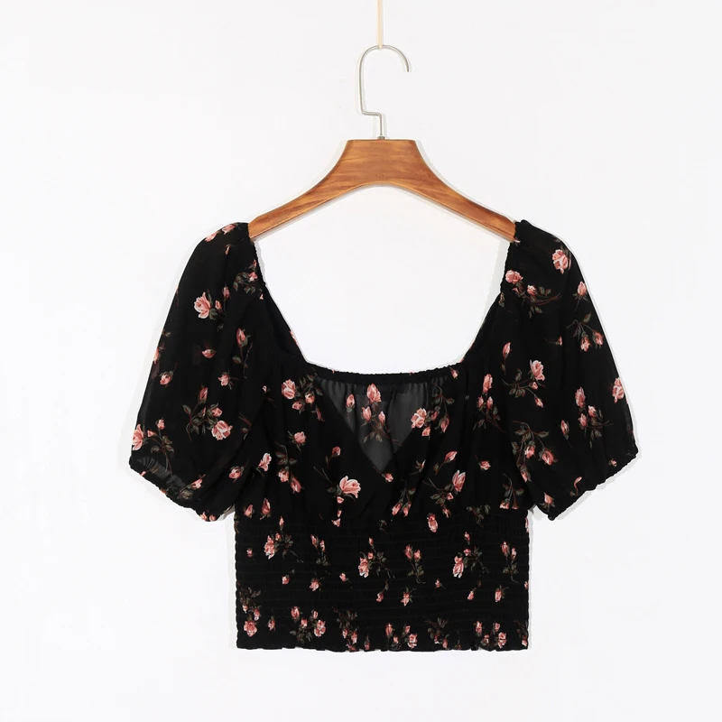 

Summer women's shirt casual flower printing V-neck short sleeve shirt