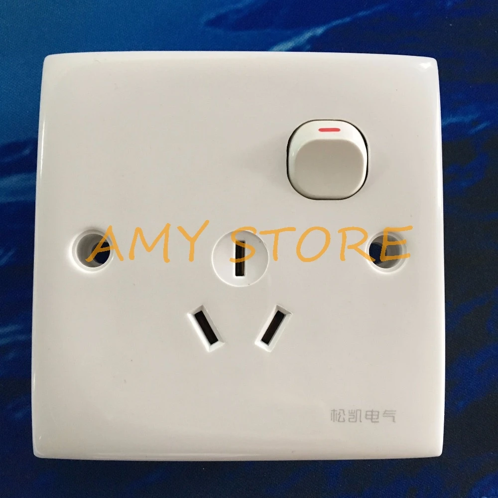 86x86mm AC250V 10A Home Office 1 Push Button 3 Pin AU Socket Outlet Wall Switch Plate Square Panel White | Инструменты