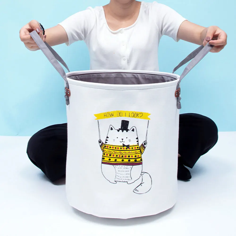 Модный мультяшный складной брезентовый корзина для грязной одежды ведро