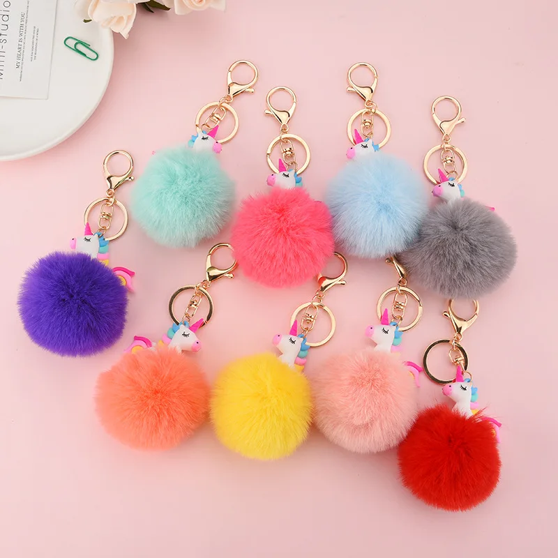 6 см Pom Ball брелок мягкий пластиковый Единорог Искусственный Мех Кролика красочный