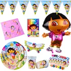 Набор украшений для детской вечеринки Dora the Explorer тематическая вечеринка на день рождения, бумажные тарелки, скатерть воздушные шарики, детские игрушки