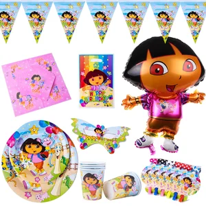 Набор украшений для детской вечеринки Dora the Explorer тематическая вечеринка на день рождения, бумажные тарелки, скатерть воздушные шарики, детские игрушки