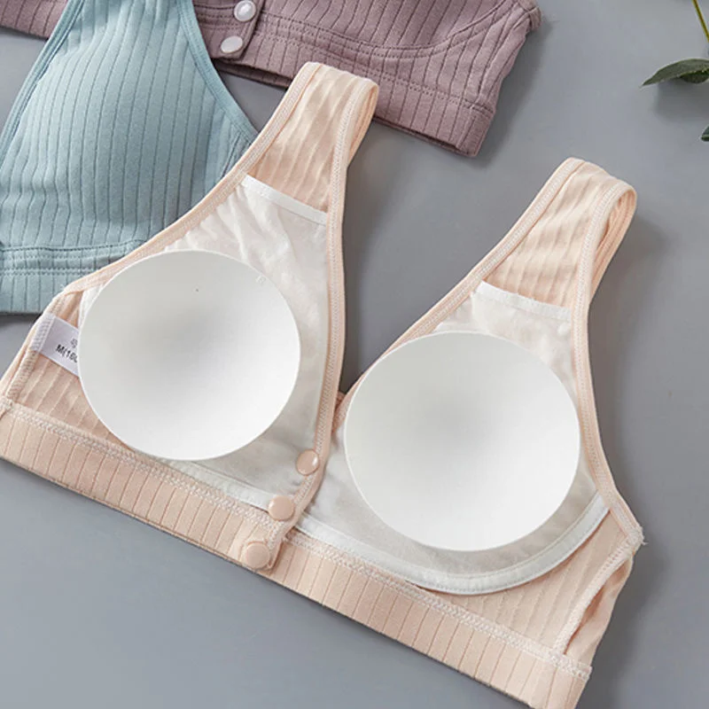 

New Summer Cotton Breast-feeding Bra With Open-button Front Gathers Unrimmed Underwear Vest For Pregnant Women Plus Size Bra