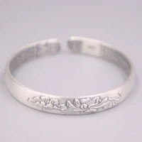fine pure s999 sterling silver bangle women 8mm lotus flower link bracelet 55 60mm 31 32g