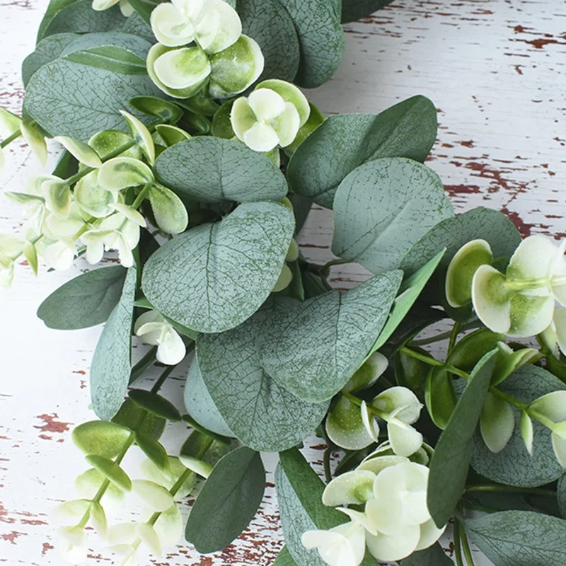 

Simulation Eucalyptus Wreath with Flowers Suitable for Front Door Wall Holiday Fireplace Window Decoration