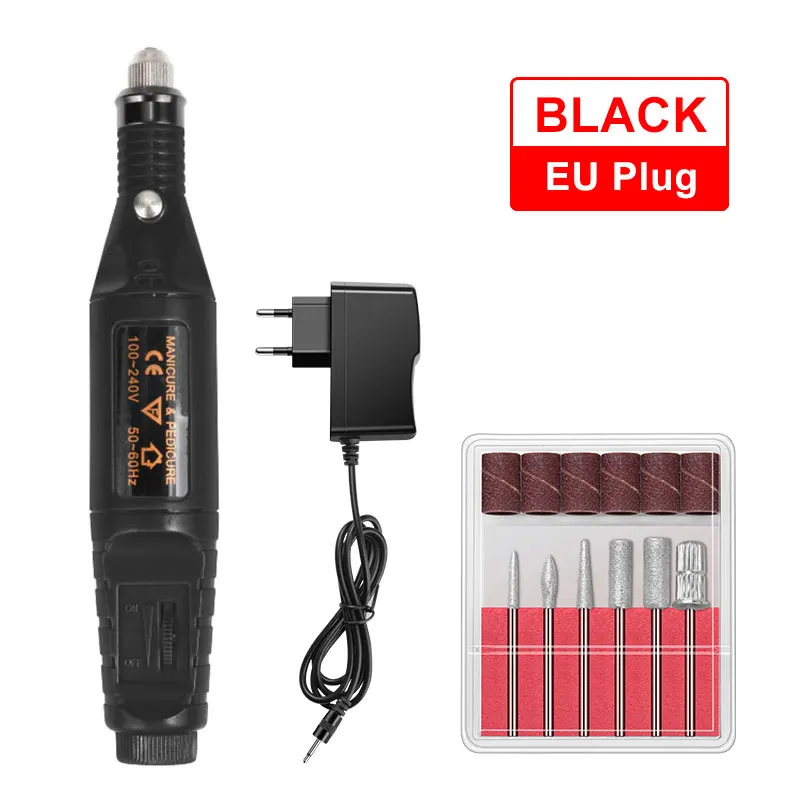 For EU Plug 1 Набор, электрическая дрель для ногтей 20000 ОБ/мин, фрезы, фрезы для маникюра, пилочка для ногтей, ручка, лак - Цвет: For EU Plug