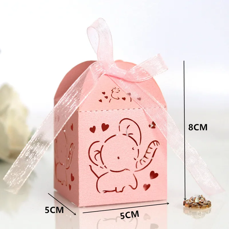 10pcs Laser Cut Elephant Hollow Favors Box Gifts Candy Dragee with Ribbon Baby Shower Wedding Birthday Bonbonniere Wrapping |