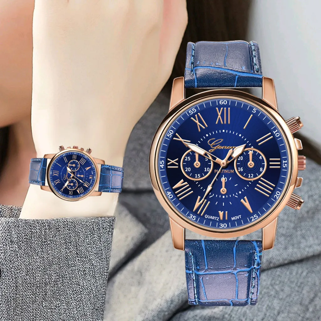 

2021 European And American Fashion New Fashion Women Leather Band Quartz Analog Wrist Watch Finger Chic Gift Popular Trend