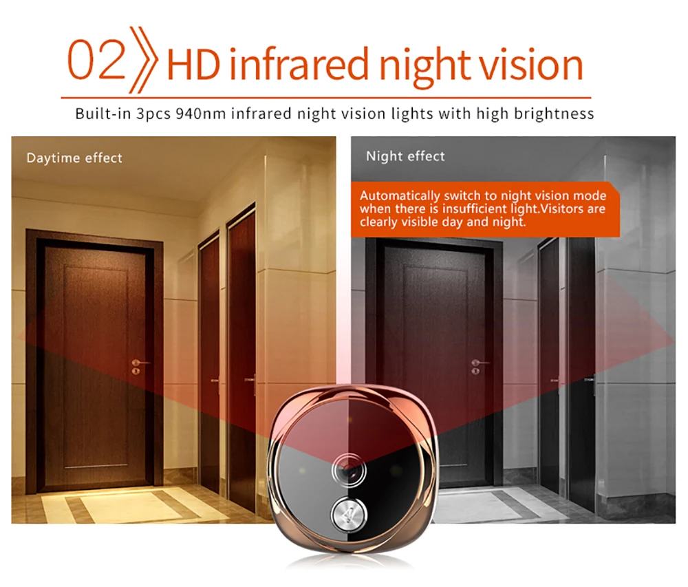 Умный дверной глазок с ЖК-экраном 3 дюйма электронный инфракрасный ночник для
