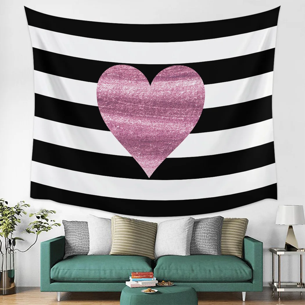 

Valentine'S Day Pink Heart Pattern Wall Tapestry Home Decoration Wall Hanging for Bedroom Living Room