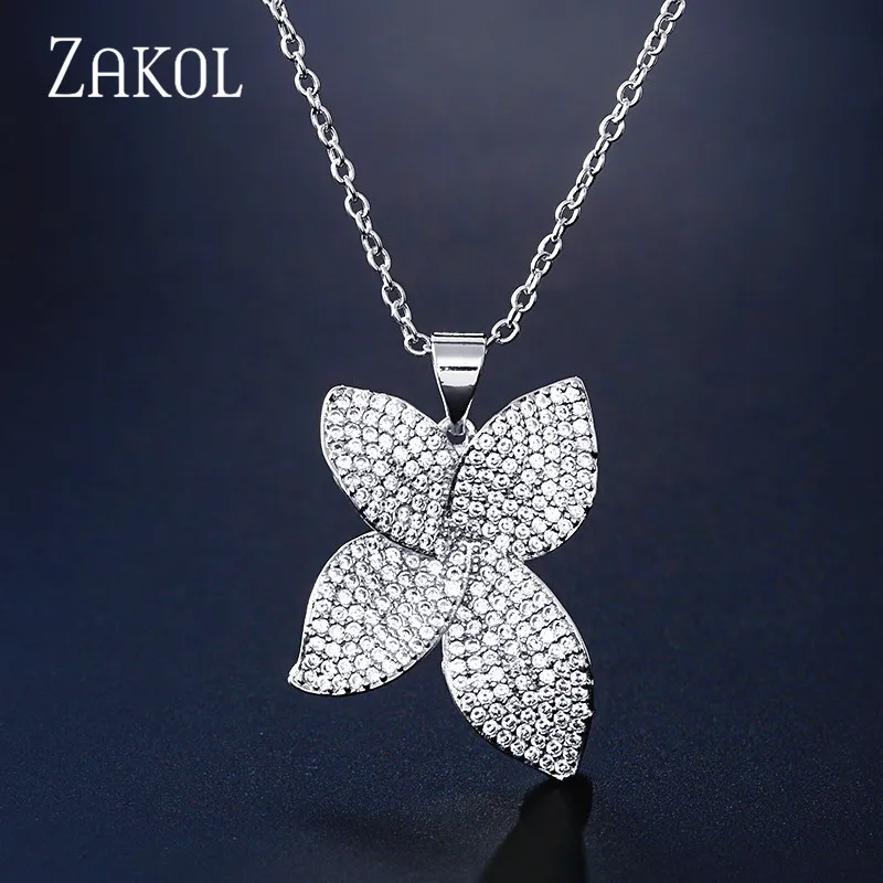 ZAKOL Роскошные AAA кубический циркон микро проложить ожерелья подвески в форме