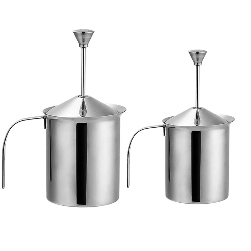

Manual Milk Frother, Stainless Steel Double Sieve Press Frothing Pot