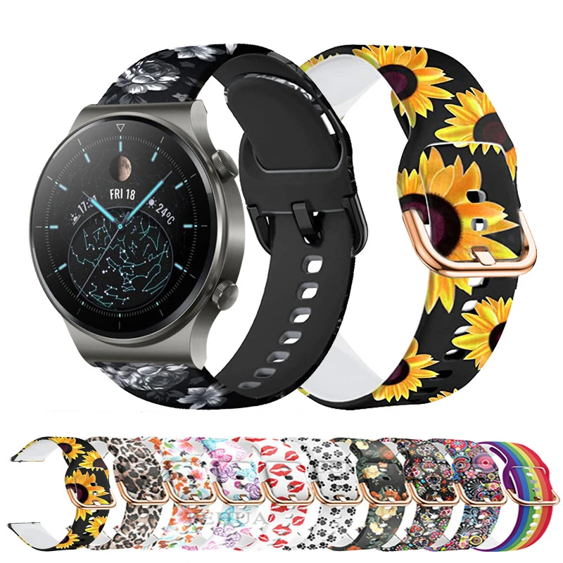 

22mm Printing Silicone Watchband For Huawei watch GT 2 pro GT2 46mm Replacement Wriststrap For Huami Amazfit GTR 47mm Bracelet