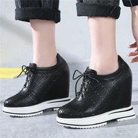 fashion sneakers women lace up genuine leather platform wedges ankle boots female high heel party pumps shoe summer casual shoes