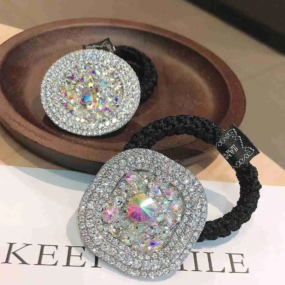 

Diamond Sweet Head Rope Shiny Crystal Rhinestone Thick Hair Circle Hair Rope High Elastic Rubber Band Headdress Hair Accessory