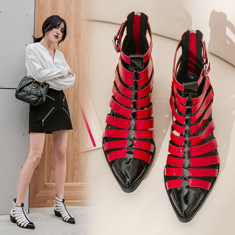 

Women Boots Spring Summer Female Ankle Boots Ladies Platform Zipper Hollow Out Breathable High Heel Size 34-42 zapatos de mujer