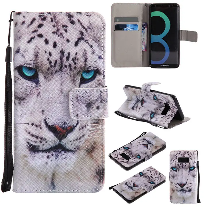 White Leopard Милый кожаный чехол-книжка для Funda samsung Galaxy S8 S9 Plus S7 S6 Edge чехол с кошкой и деревом для глаз чехол-кошелек с подставкой и отделением для карт P06F - Цвет: White Leopard